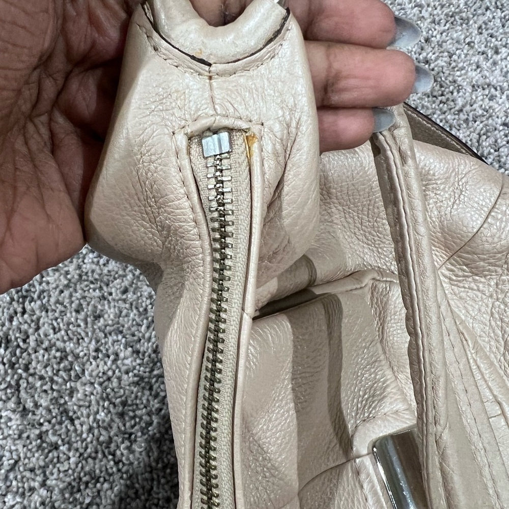 Coach Kristin Pebbled Leather Champagne Shoulder Bag Crossbody Hobo Zip Closure - Picture 10 of 15